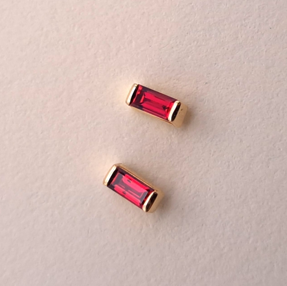 Ruby Baguette Stud Earrings In Solid 14k Yellow G… - image 3